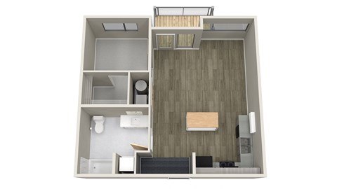 Floor plan for 1 bed, 1 bath, 705 sqft